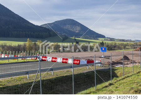 Poland border crossing under construction with expressway barriers Poland border crossing under construction with expressway barriers 141074550