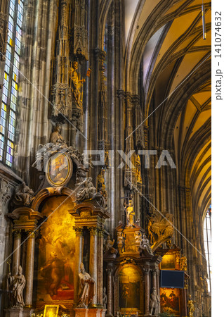 Saint Stephen's Cathedral interior with gothic architecture and religious art Saint Stephen's Cathedral interior with gothic architecture and religious art 141074632
