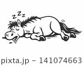 Vector illustration of a cute cartoon horse character sleeping. 141074663