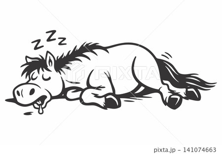 Vector illustration of a cute cartoon horse character sleeping. Vector illustration of a cute cartoon horse character sleeping. 141074663
