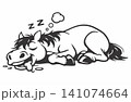 Vector illustration of a cute cartoon horse character sleeping. 141074664