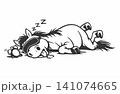 Vector illustration of a cute cartoon horse character sleeping. 141074665