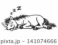 Vector illustration of a cute cartoon horse character sleeping. 141074666