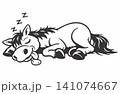 Vector illustration of a cute cartoon horse character sleeping. 141074667