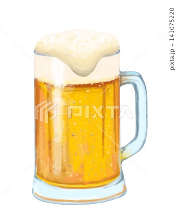 白バックでジョッキに泡がこぼれそうな冷たくて美味しそうな生ビールのイラスト 白バックでジョッキに泡がこぼれそうな冷たくて美味しそうな生ビールのイラスト 141075220