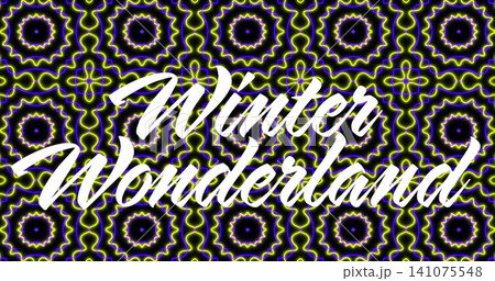 Featuring white script Winter Wonderland text spanning poster with neon kaleidoscope tiles Featuring white script Winter Wonderland text spanning poster with neon kaleidoscope tiles 141075548