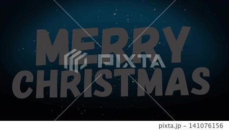 Showing bold caps MERRY CHRISTMAS text centered on digital card, gold sparkles and spotlight 141076156