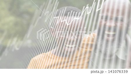 Posing dad son smiling in yard wearing orange-striped pale tops with white bars and zigzag overlay Posing dad son smiling in yard wearing orange-striped pale tops with white bars and zigzag overlay 141076339