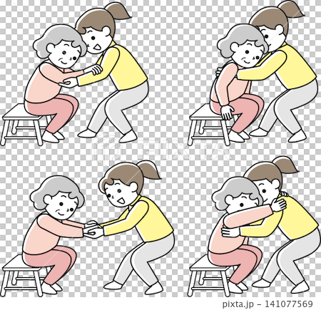 介助をうけて椅子から立ち上げる高齢者 141077569