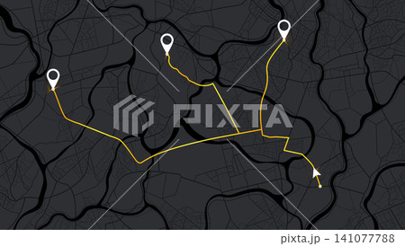 GPS road guide showing active direction between destinations. Vector illustration. GPS road guide showing active direction between destinations. Vector illustration. 141077788