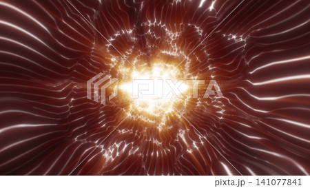 Glowing abstract energy core with white and golden light bursting through red digital wave lines and futuristic motion. Glowing abstract energy core with white and golden light bursting through red digital wave lines and futuristic motion. 141077841