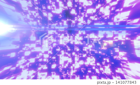 Abstract pink and purple neon pixel tunnel with glowing digital blocks, bright lens flare, and futuristic cyber motion. Abstract pink and purple neon pixel tunnel with glowing digital blocks, bright lens flare, and futuristic cyber motion. 141077843