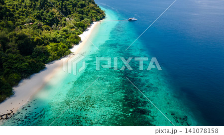 Aerial view of tropical landscape over Madam Beach at Nyaung Oo Phee Island in Myanmar Aerial view of tropical landscape over Madam Beach at Nyaung Oo Phee Island in Myanmar 141078158