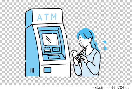 A woman having trouble using an ATM A woman having trouble using an ATM 141078452