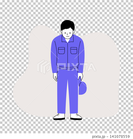 A man in work clothes removes his hat and bows. A man in work clothes removes his hat and bows. 141078559