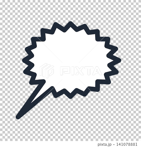 Jagged screaming speech bubble, tail in the bottom left, simple line art. Jagged screaming speech bubble, tail in the bottom left, simple line art. 141078881