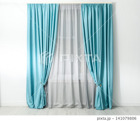 Modern window with beautiful curtains in room Modern window with beautiful curtains in room 141079806