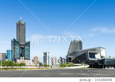 Panoramic view of the Kaohsiung Port Cruise Terminal, 85 Sky Tower, and other buildings in Kaohsiung, Taiwan. Panoramic view of the Kaohsiung Port Cruise Terminal, 85 Sky Tower, and other buildings in Kaohsiung, Taiwan. 141080048