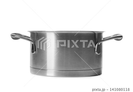 Empty modern steel pot isolated on white 141080118