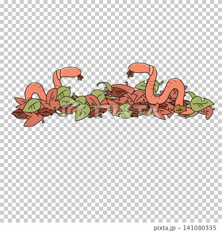 Realistic earthworms eating fallen leaves 141080335