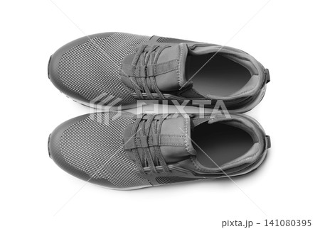 Pair of stylish shoes on white background, top view Pair of stylish shoes on white background, top view 141080395