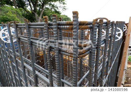 Reinforcement Steel Installation for House Foundation in Japan Reinforcement Steel Installation for House Foundation in Japan 141080596
