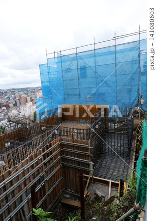Reinforcement Steel Installation for House Foundation in Japan Reinforcement Steel Installation for House Foundation in Japan 141080603