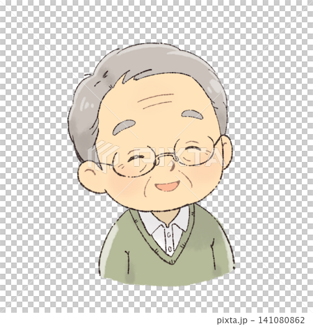 一幅祖父面帶慈祥微笑的插畫。 141080862