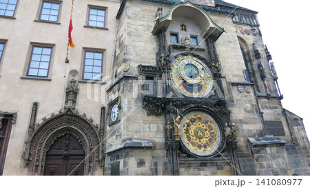 Detailed View of The Historical Prague Astronomical Clock Mounted on the Old Town Hall Tower Detailed View of The Historical Prague Astronomical Clock Mounted on the Old Town Hall Tower 141080977