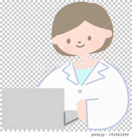 Illustration of a pharmacist using a computer Illustration of a pharmacist using a computer 141081849