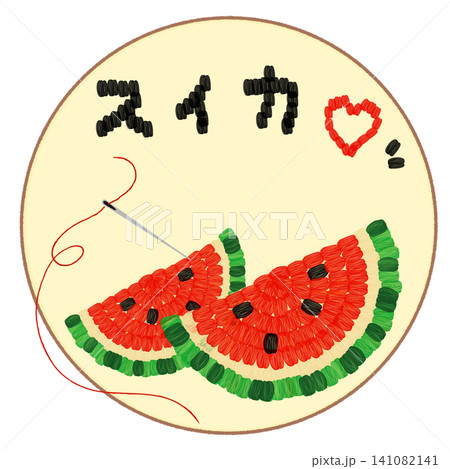 刺繍風カットスイカの円形フレーム 141082141