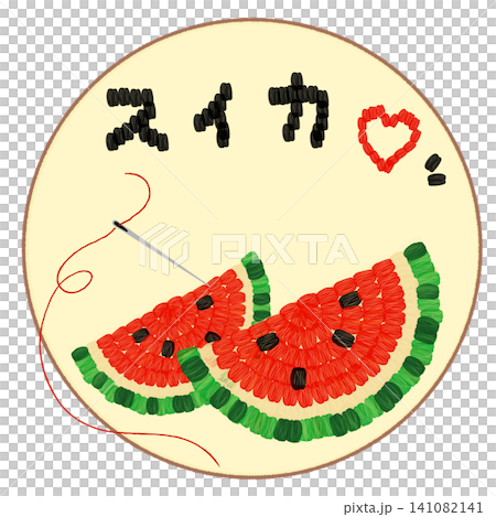 刺繍風カットスイカの円形フレーム 141082141