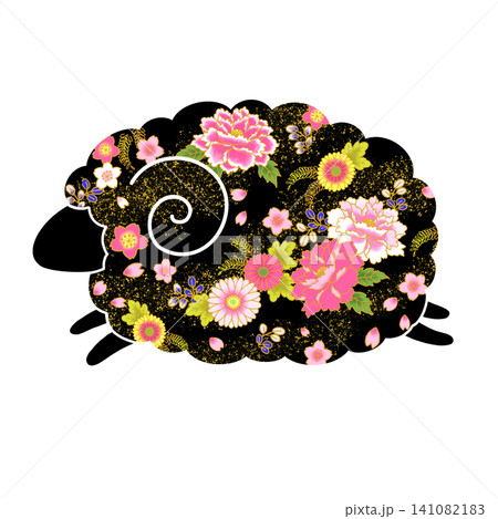 未年 羊年 かわいい花柄の羊のイラスト 未年 羊年 かわいい花柄の羊のイラスト 141082183