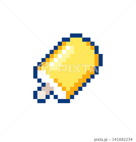 Pixel Art Yellow Popsicle Icon. 8bit Cute Frozen Ice Cream Bar, Retro Summer Dessert Sticker, Sprite and Badge 141082234