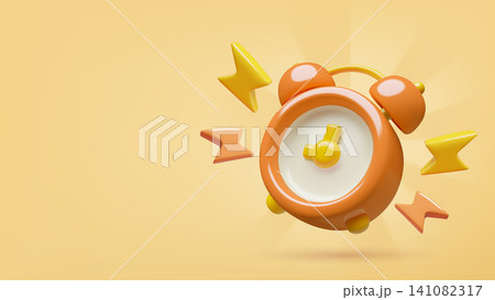 Ringing alarm clock and thunder 3d icon jumping on orange background time and countdown concept 141082317