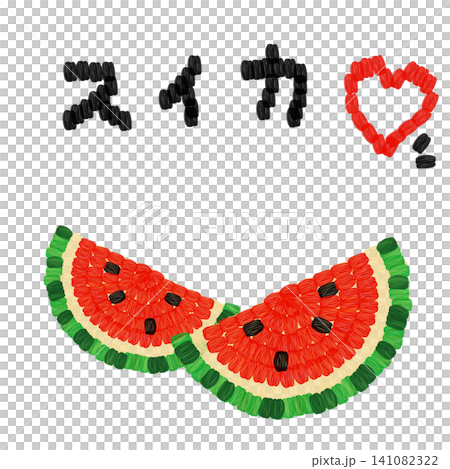 刺繍風カットスイカのイラスト素材 141082322