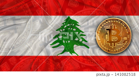 Investors in Blockchain Technology with Lebanon flag background. Bitcoin cryptocurrency with Lebanese flag 141082518