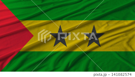 Sao Tome and Principe flag waving. Flag of Sao Tome and Principe with cloth texture Sao Tome and Principe flag waving. Flag of Sao Tome and Principe with cloth texture 141082574
