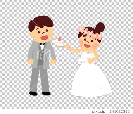 新娘餵新郎吃結婚蛋糕。 新娘餵新郎吃結婚蛋糕。 141082596