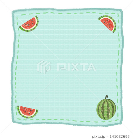 刺繍風スイカのワンポイント入り布風フレーム 141082695