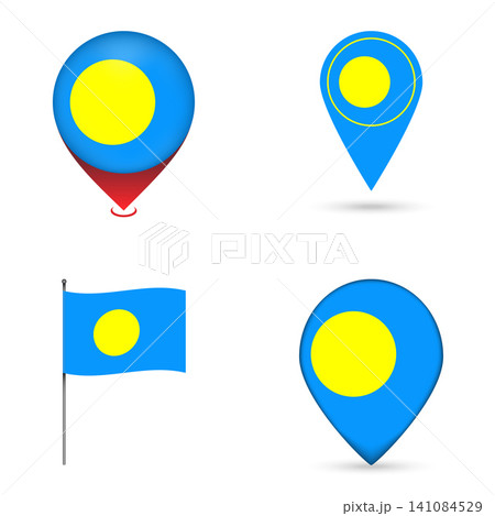 Palau Flag Map Pin Icons Set Collection. Palau Flag Map Pin Icons Set Collection. 141084529