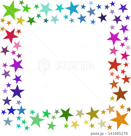 Colorful Rainbow Stars Border Frame on White Background 141085278