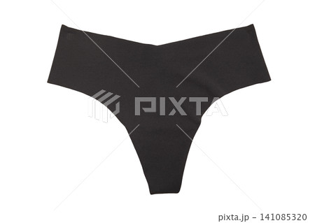 black women's panties on a white background. Elegant lace lingerie with a floral pattern and romantic design, perfect for fashion, beauty, and intimate settings. black women's panties on a white background. Elegant lace lingerie with a floral pattern and romantic design, perfect for fashion, beauty, and intimate settings. 141085320