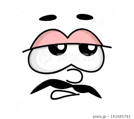 Disappointed upset face emoji with cheerless emotion expression and mustaches for cartoon emoticon icon. Discontent face with scorn look of disappointed expression and ironic sympathy for smile emoji Disappointed upset face emoji with cheerless emotion expression and mustaches for cartoon emoticon icon. Discontent face with scorn look of disappointed expression and ironic sympathy for smile emoji 141085781