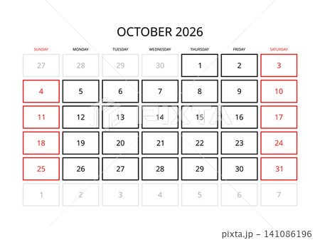 October 2026 English Blank Monthly Planner Grid Clean Business Calendar Template 141086196