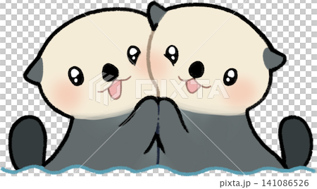 Sea otters sticking their heads out of the water and snuggling together Sea otters sticking their heads out of the water and snuggling together 141086526