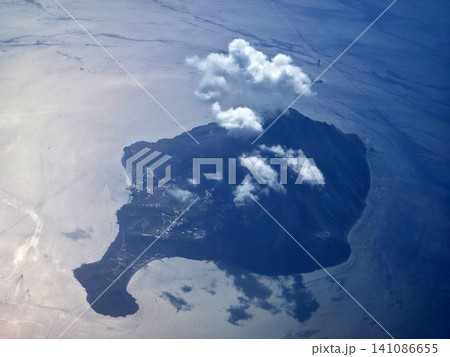 Lipari island aerial view from airplane window Lipari island aerial view from airplane window 141086655