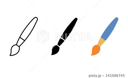 Paint brush art tool icon set outline silhouette and color vector isolated on white background Paint brush art tool icon set outline silhouette and color vector isolated on white background 141086745