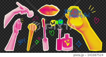 Y2K collage pop art, retro girly make up cutouts Y2K collage pop art, retro girly make up cutouts 141087524