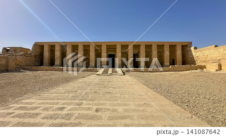 Beautiful interiors and ancient hieroglyphs in the Temple of Seti I in Abydos, Egypt. 141087642